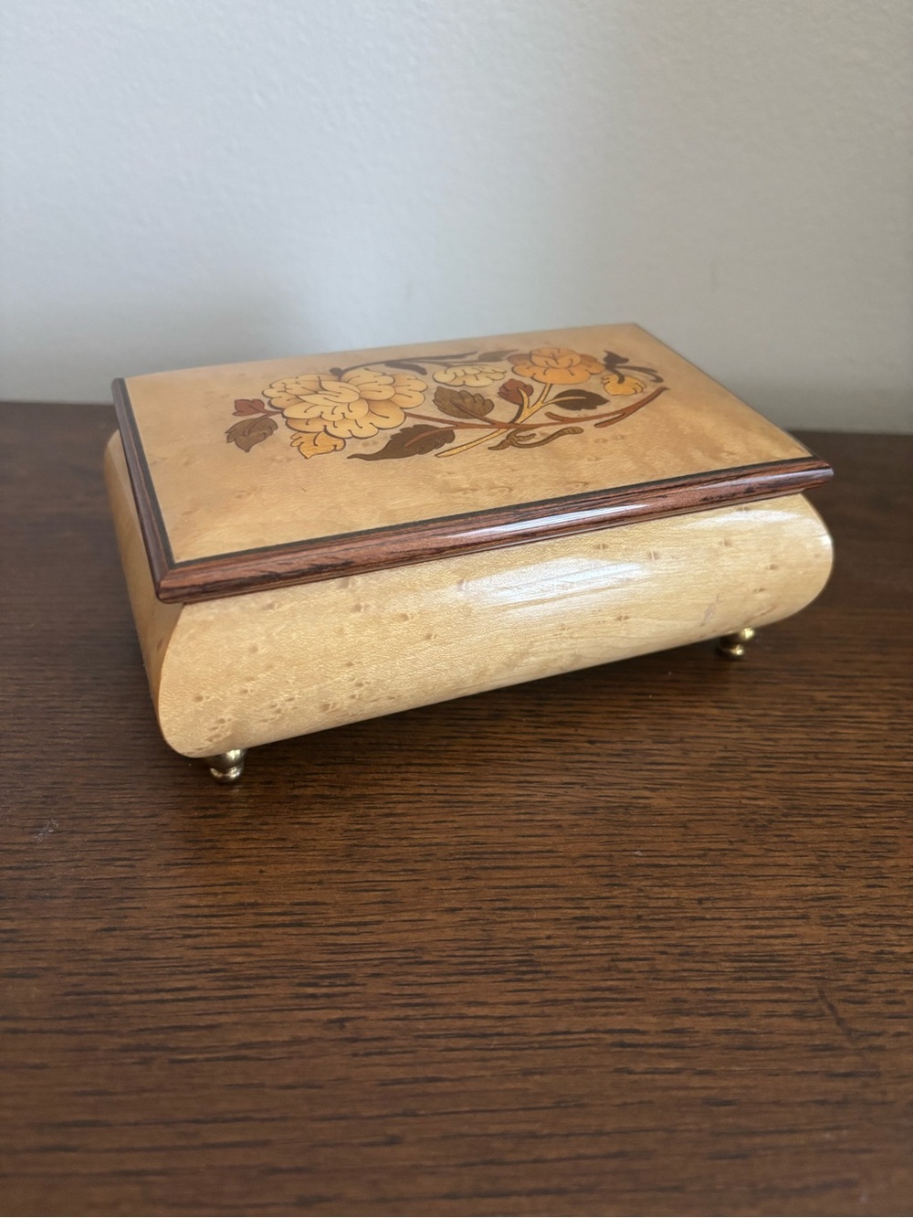 Vintage Wood Floral Inlay Music Box San Francisco Made in Italy